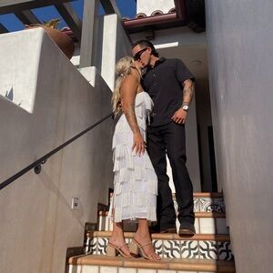 ASOS DESIGN beaded embellished bandeau midi dress in white